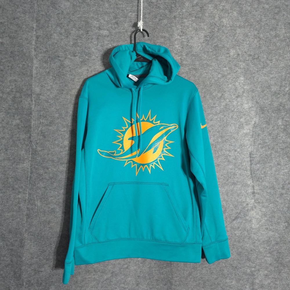 Nike NFL Miami Dolphins Hoodie Mens Small Teal Therma-FIT Pullover Graphic Logo